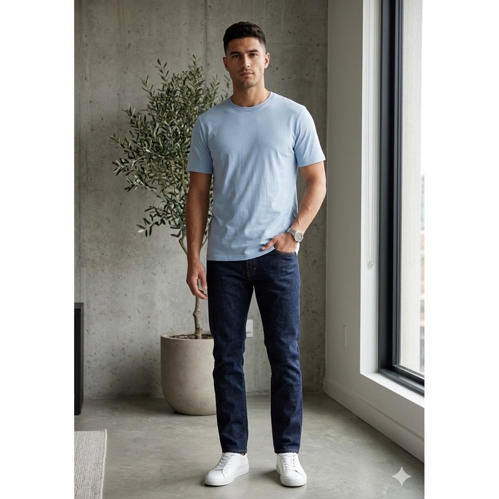 Murano Liquid Luxury Mens Light Blue 100% Cotton Short Sleeve T-Shirt Large